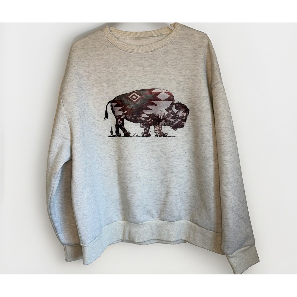 Oversized Grannycore Wild Buffalo Country Western Cowgirl Crew Sweatshirt XXL - Picture 1 of 6